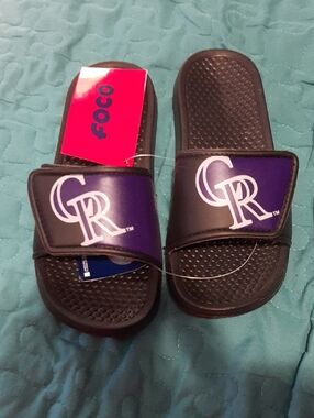 FOCO Kids Colorado Rockies Purple & Black Slide Sandals